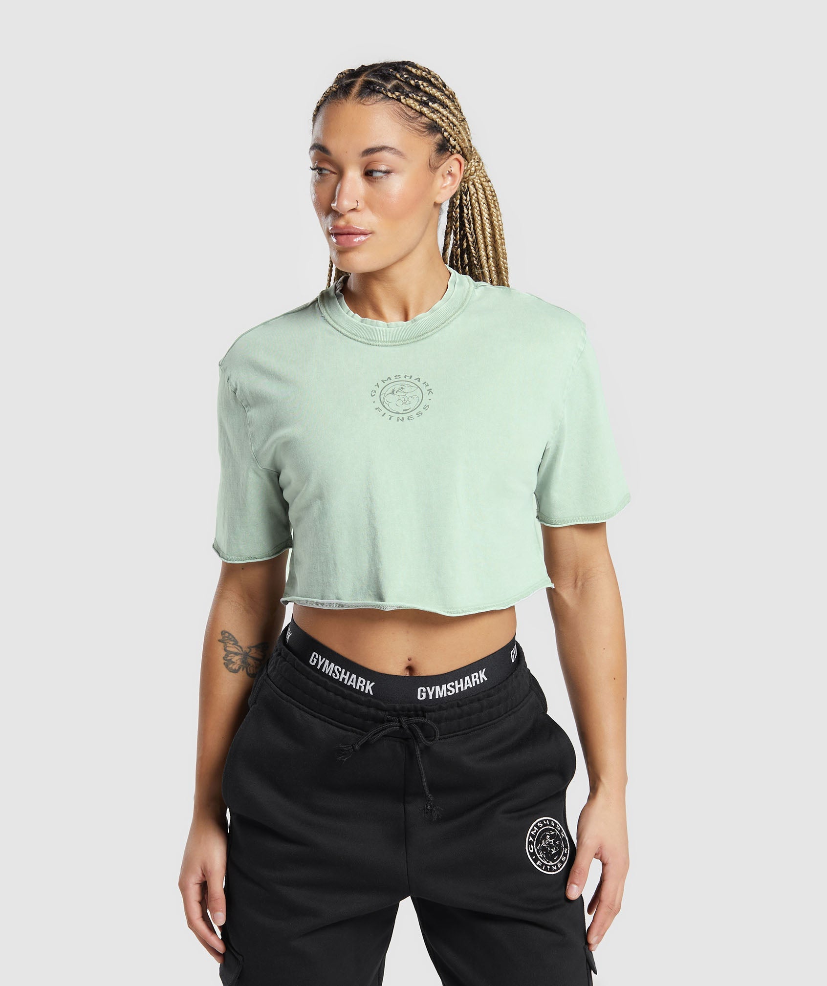 Gymshark Legacy Washed Crop Top - Faded Green