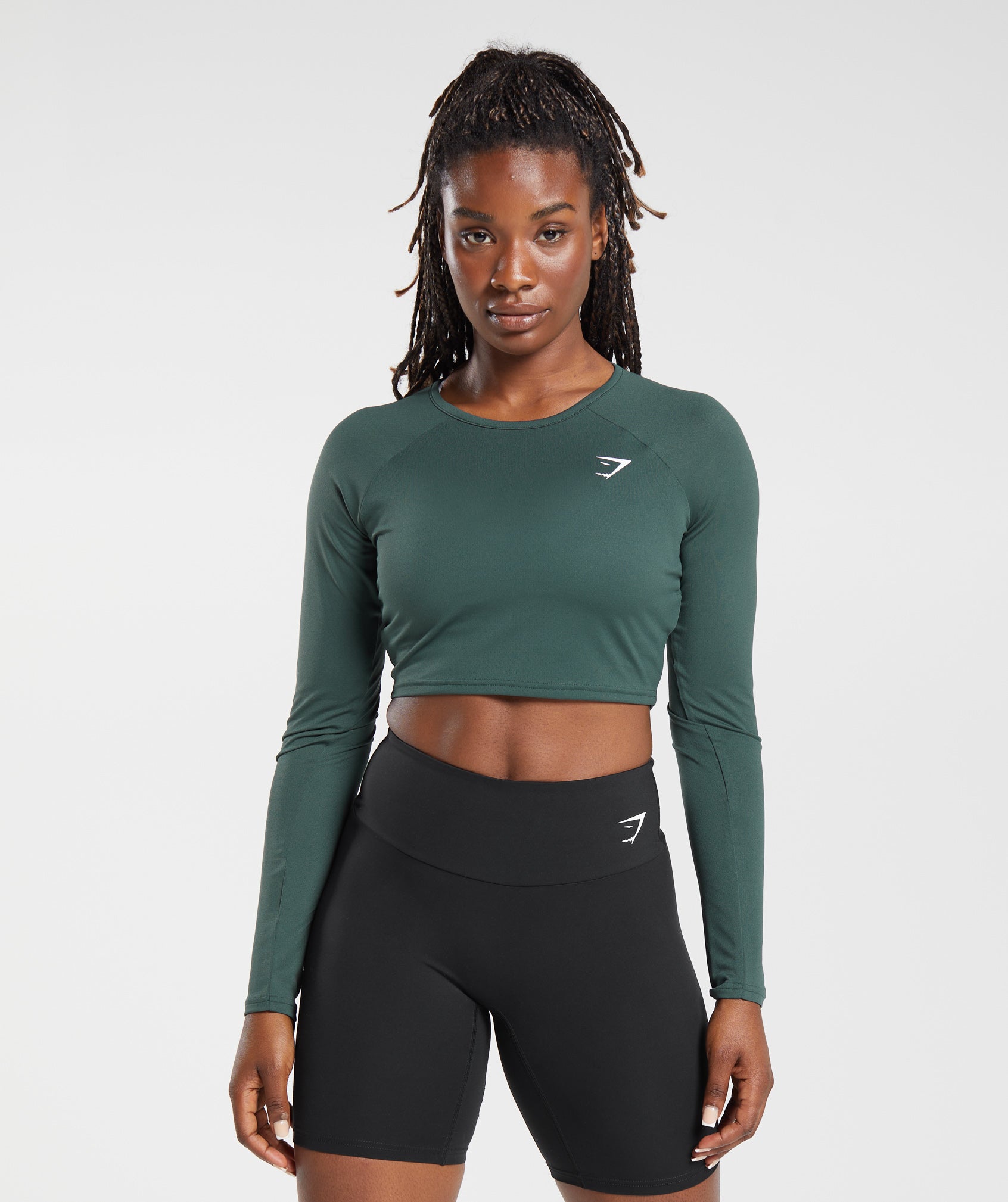 Zip Up Crop Top w/ Recycled Colour Block - Sports Top - Green