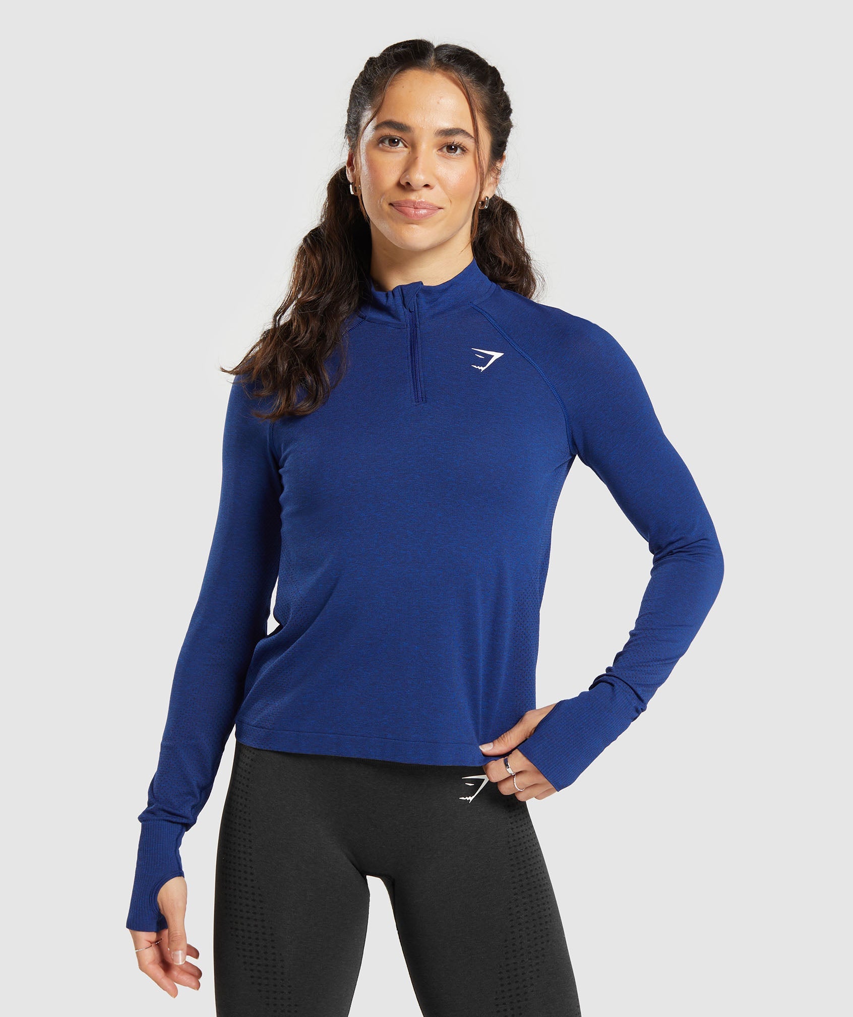 Gymshark, Tops, Gymshark Vital Seamless 2 4 Track Top Evening Blue Marl