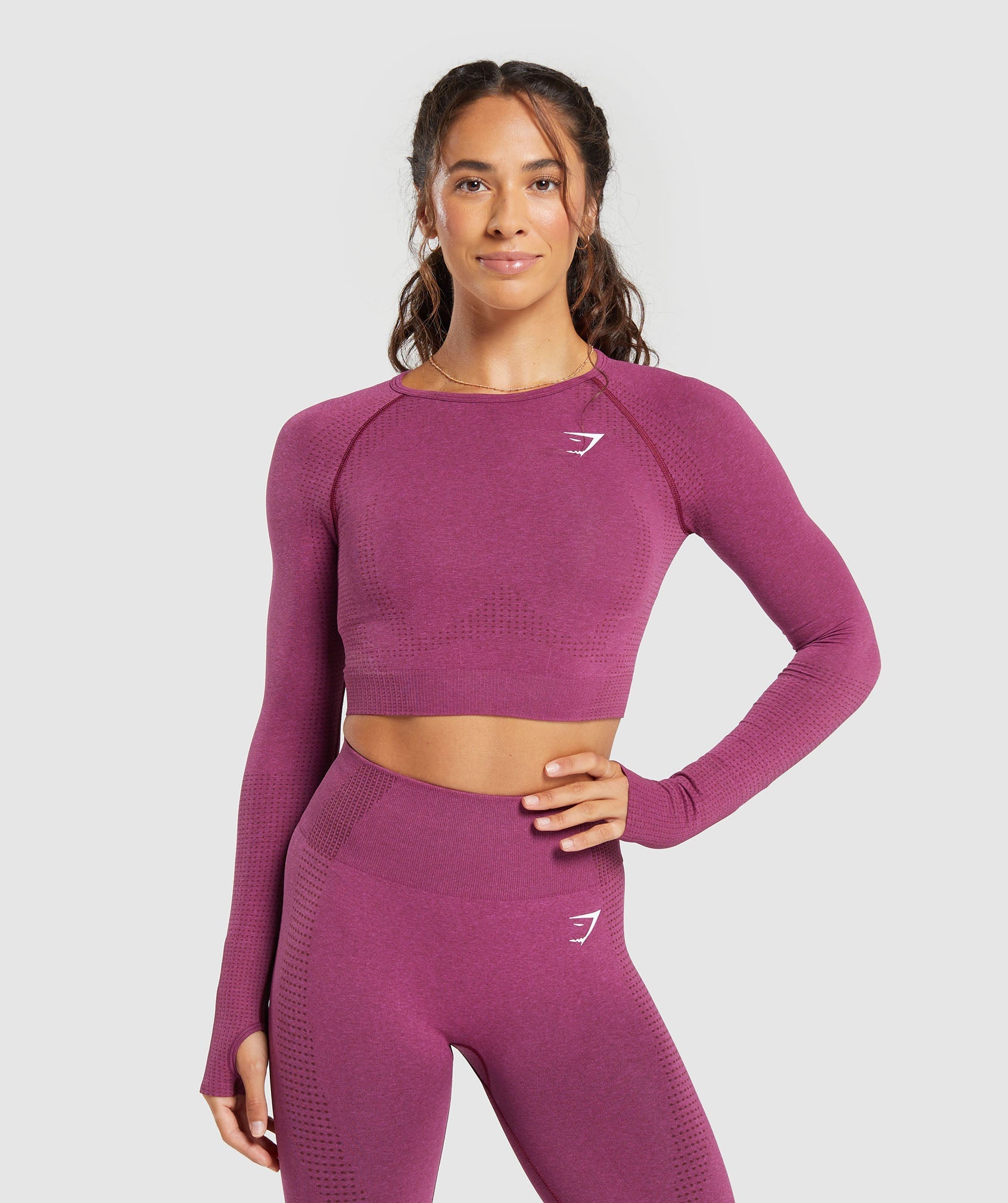 Gymshark- Vital Seamless Long Sleeve Crop Top in Purple Wash Marl