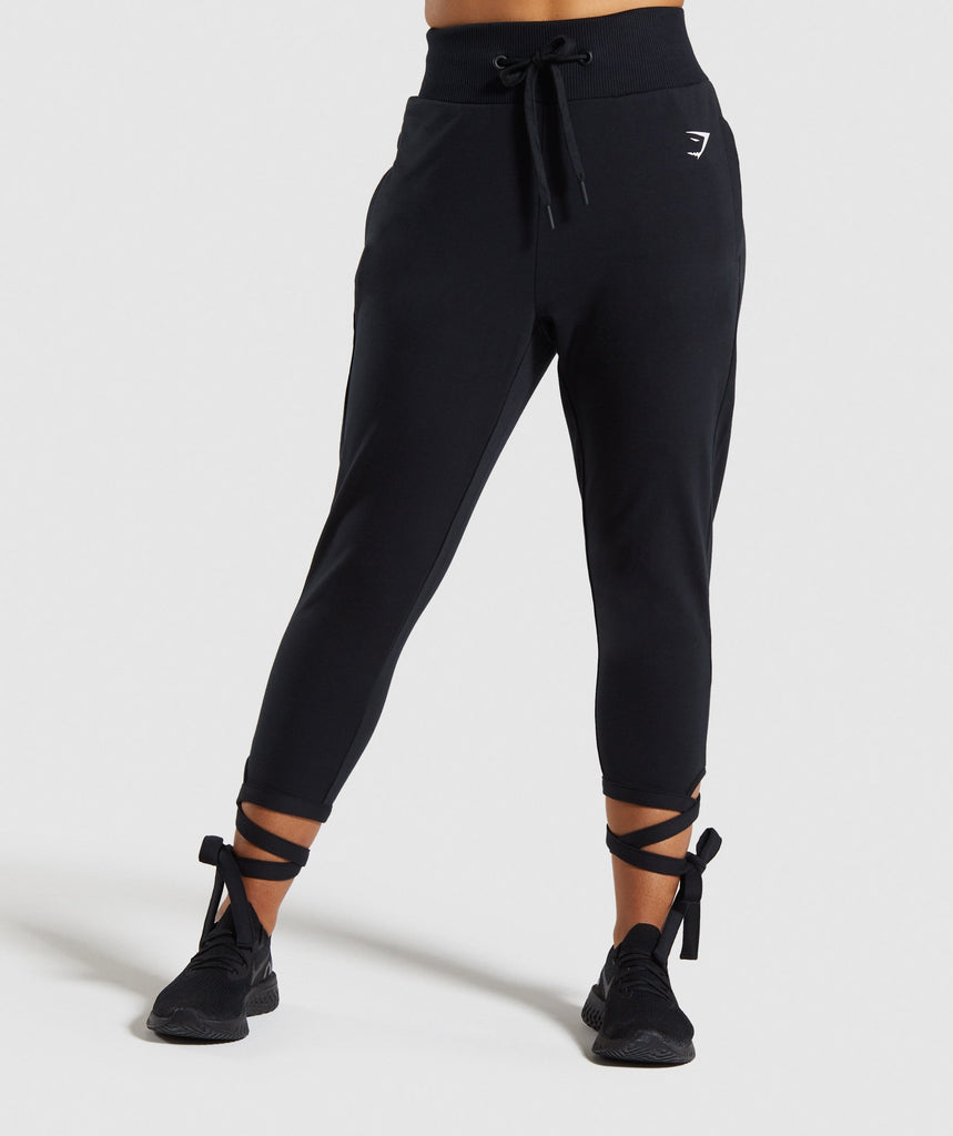 high waisted joggers black