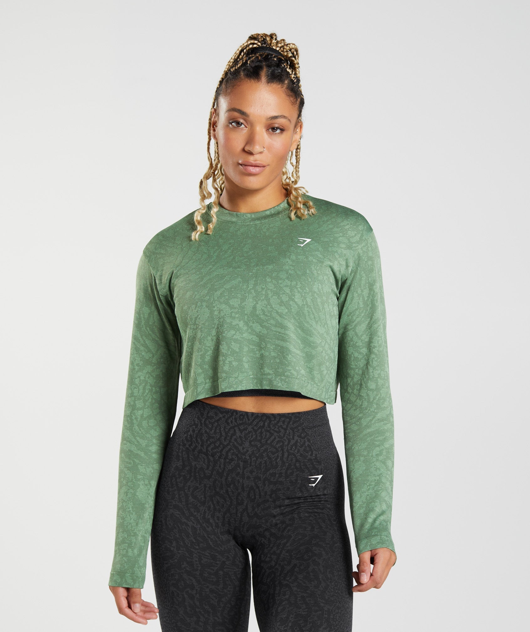 Gymshark Adapt Animal Seamless Long Sleeve Top - Wild, Iguana Green