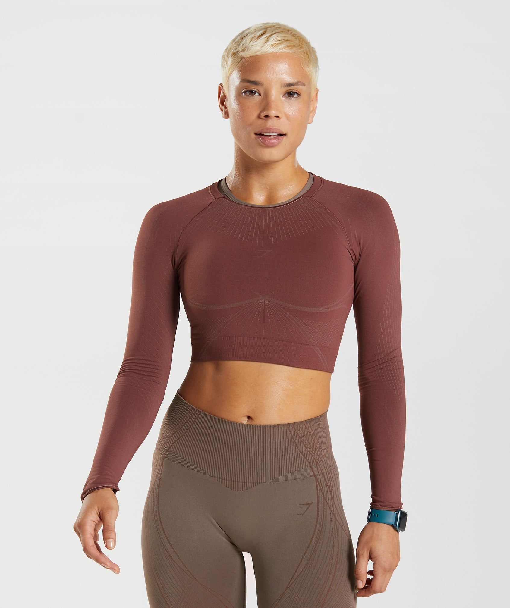 Gymshark Contrast Long Sleeve Crop Top - Soft Brown/Desert Beige