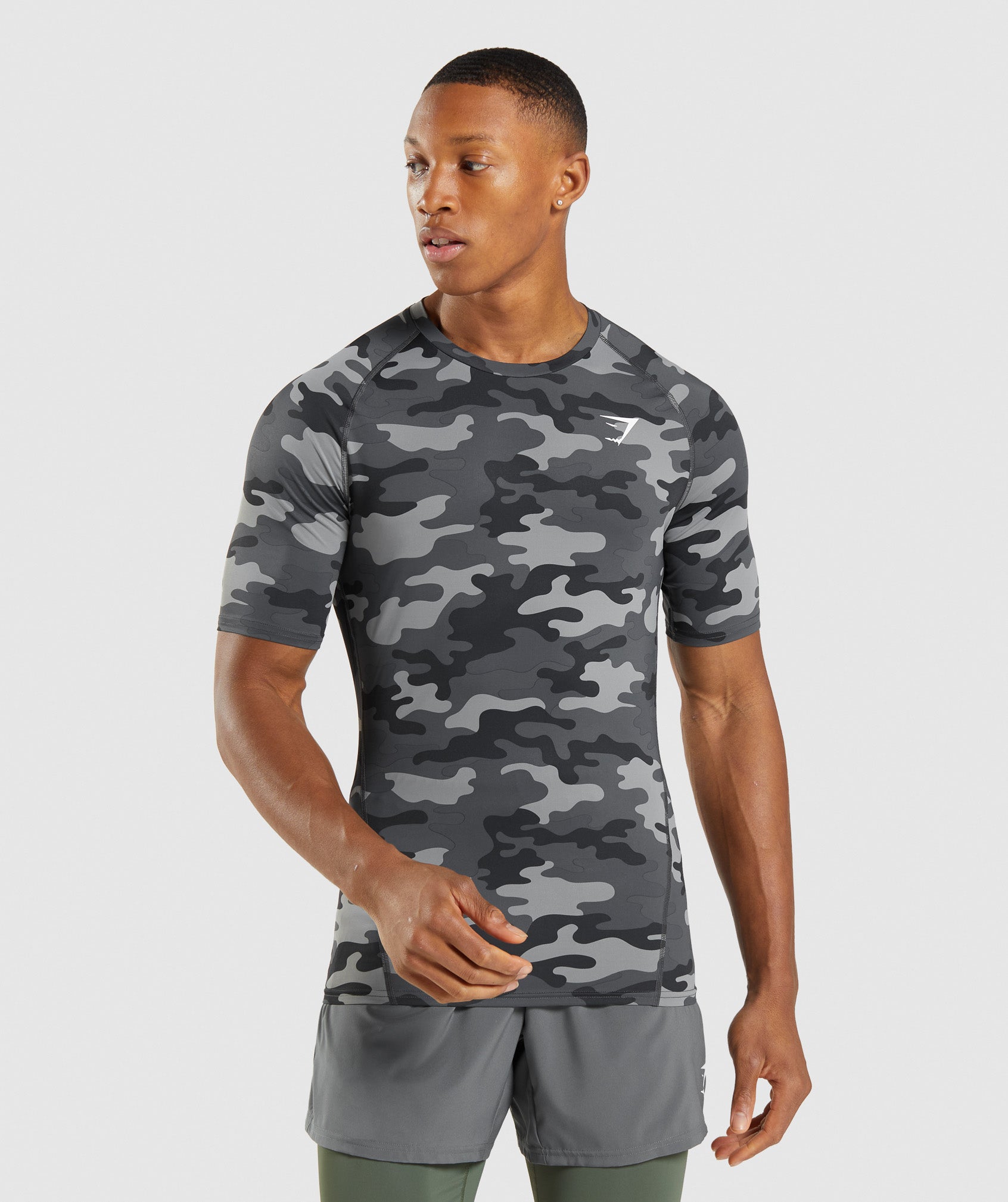 Gymshark Mens Light Grey Athletic Compression Short Sleeve Shirt