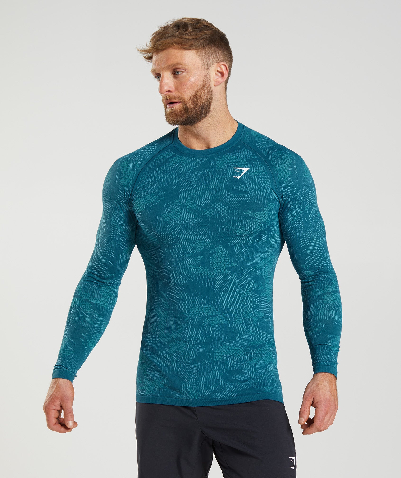 Gymshark Geo Seamless Long Sleeve T-Shirt - Core Olive/Black