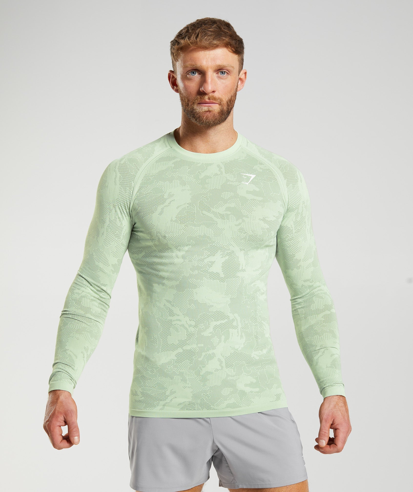 Gymshark Geo Seamless Long Sleeve T-Shirt - Flora Green/Willow Green