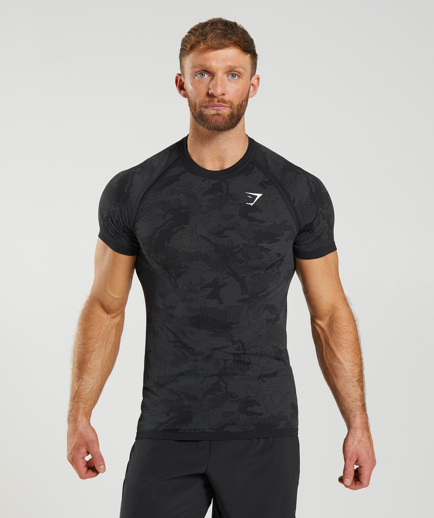 Gymshark Geo Seamless T-Shirt - Black/Charcoal Grey