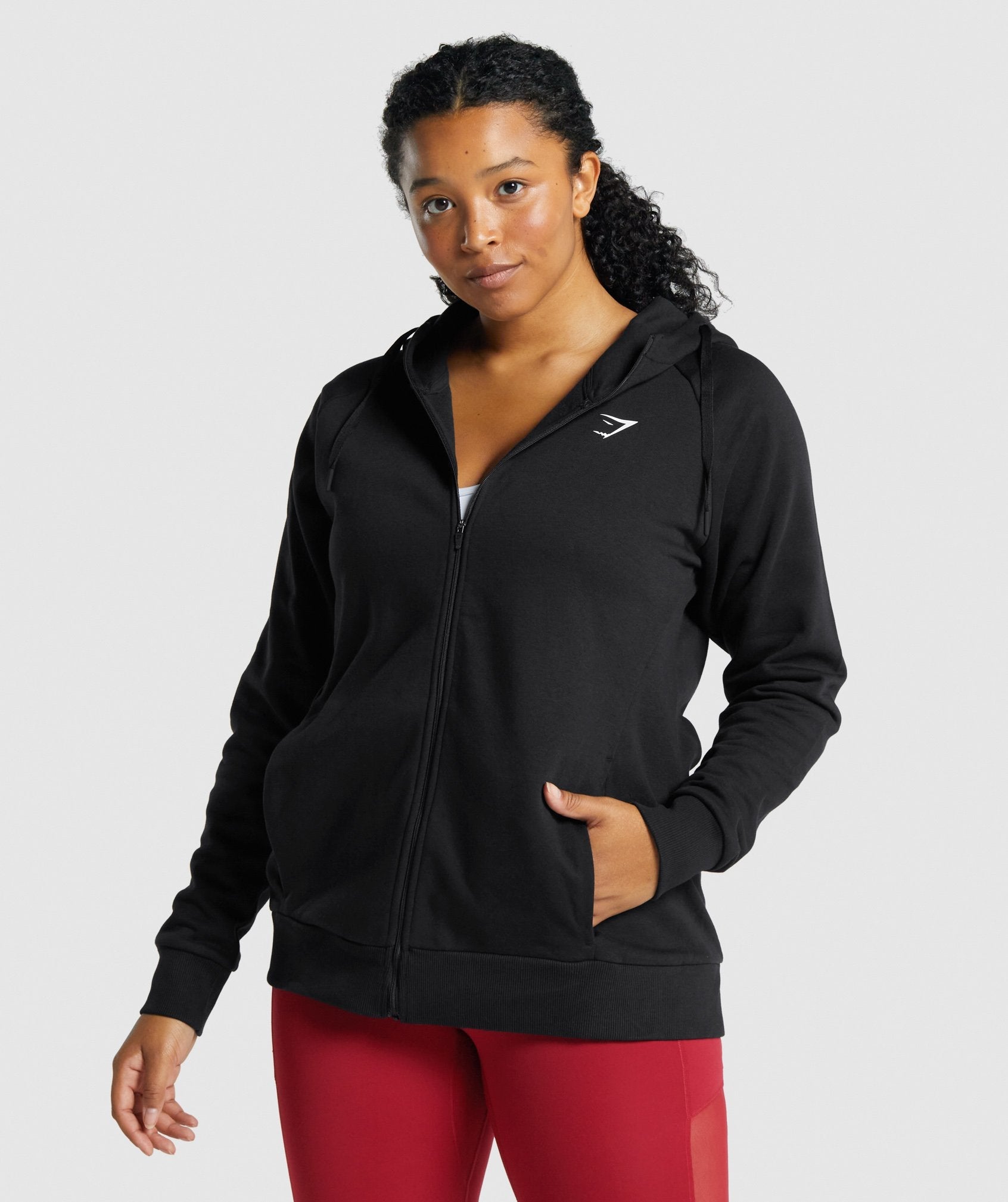 GymShark Luxe Zip Hoodie BLACK WHITE, L