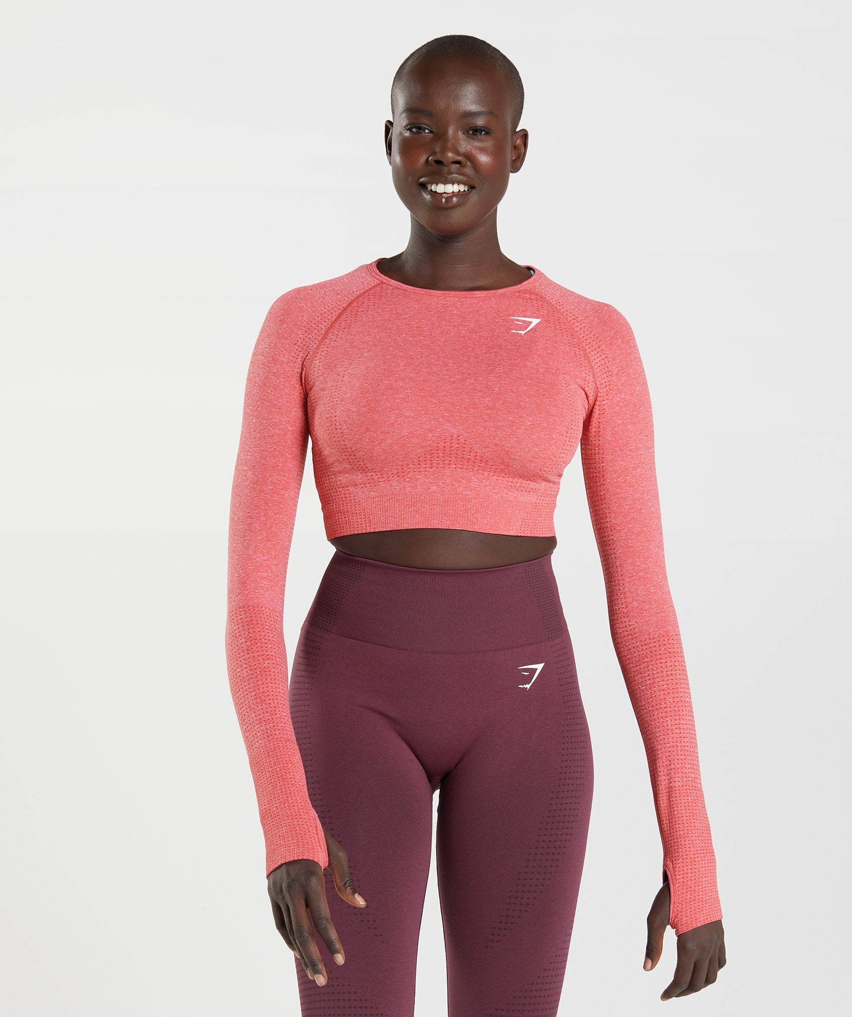 Black seamless set of thick leggings and long sleeve top - Peach Pump