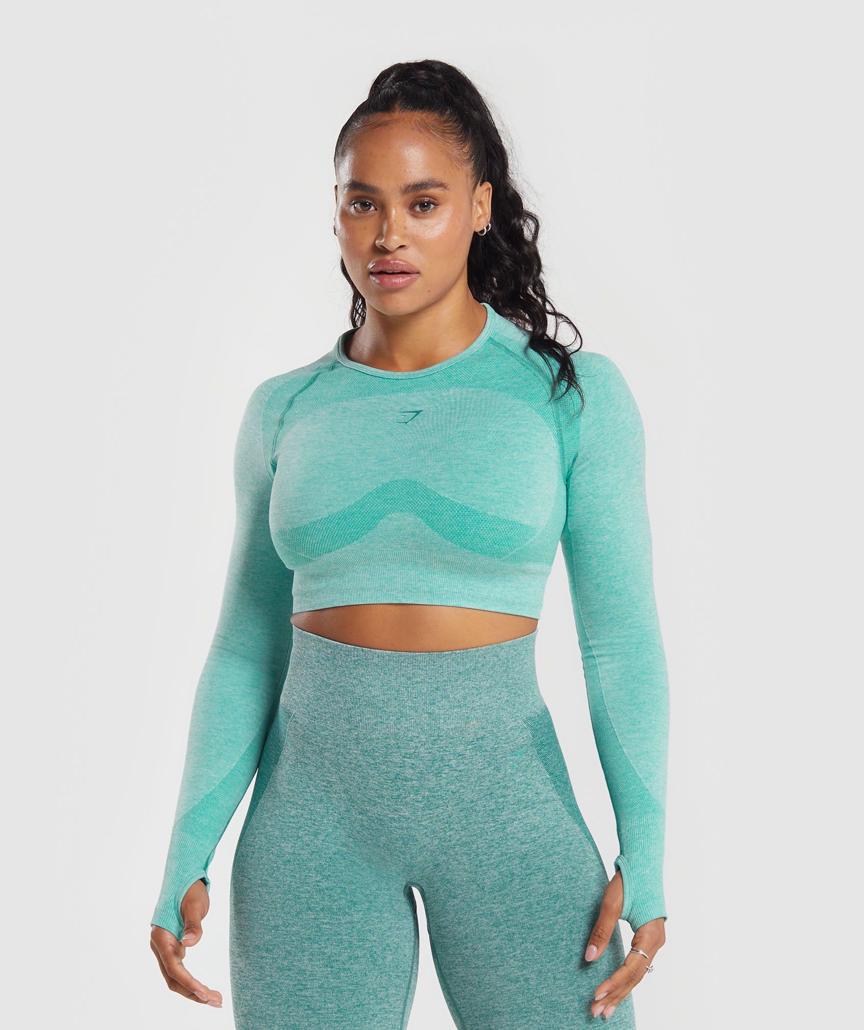 Gymshark Adapt Fleck Seamless Long Sleeve Crop Top - Cobalt Blue/Iris Blue