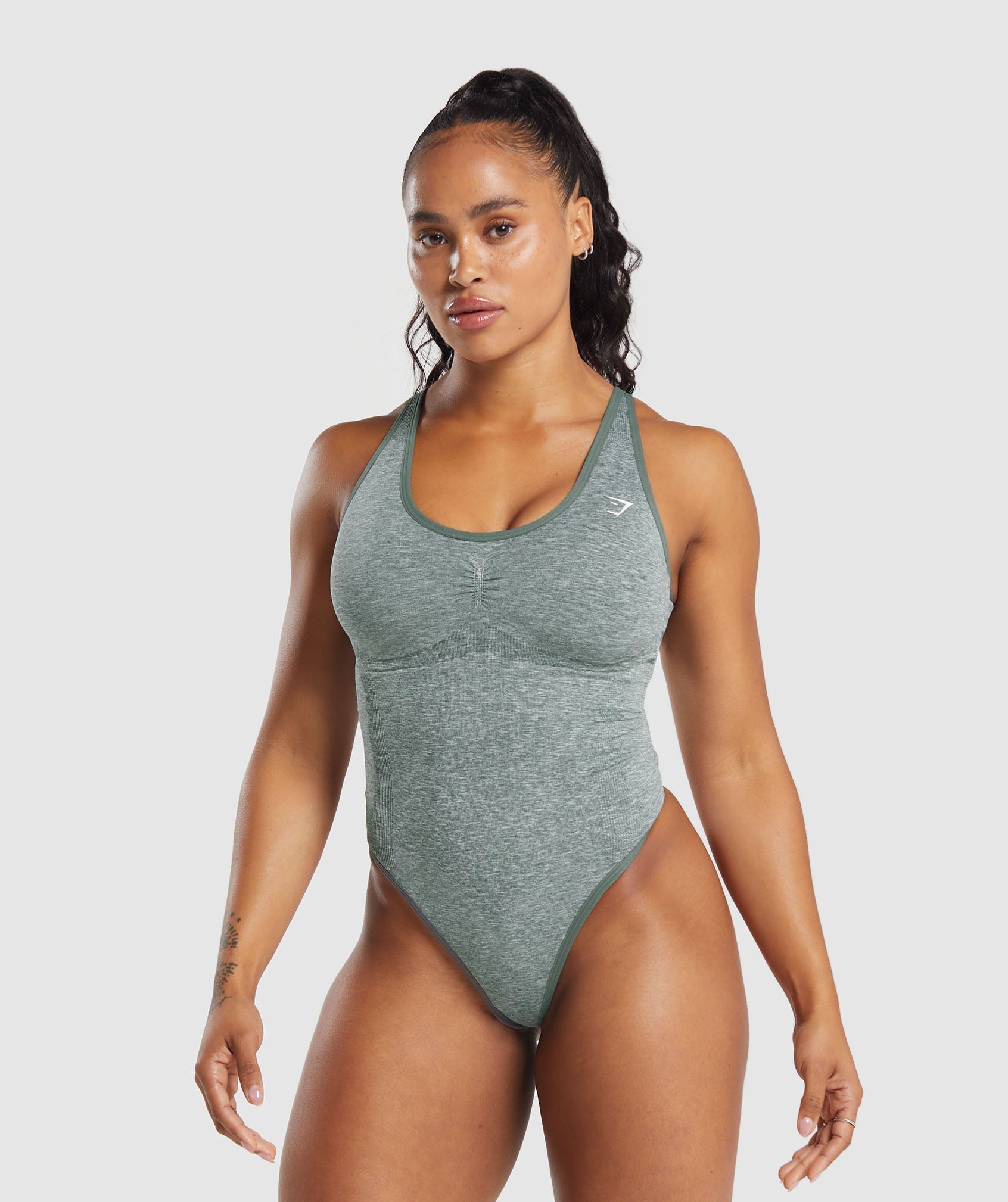 Gymshark Lift Contour Seamless Bodysuit - Slate Teal/White Marl