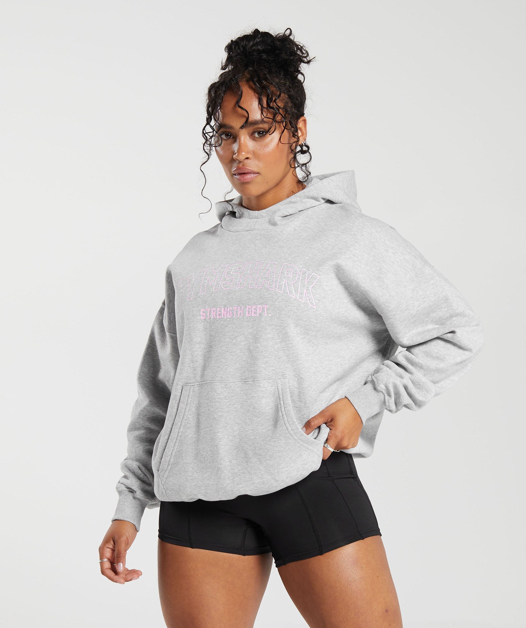 Gymshark Strength Department Graphic Hoodie - Light Grey Core Marl