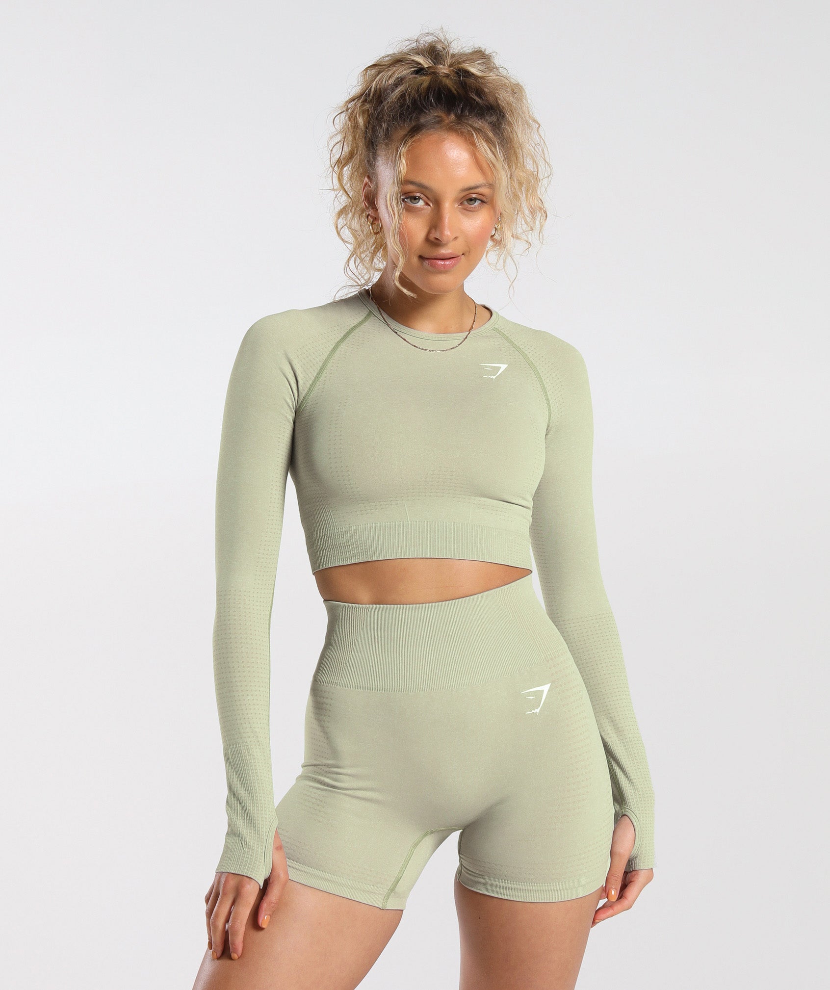 Gymshark Vital Seamless 2.0 Crop Top - Light Sage Green Marl