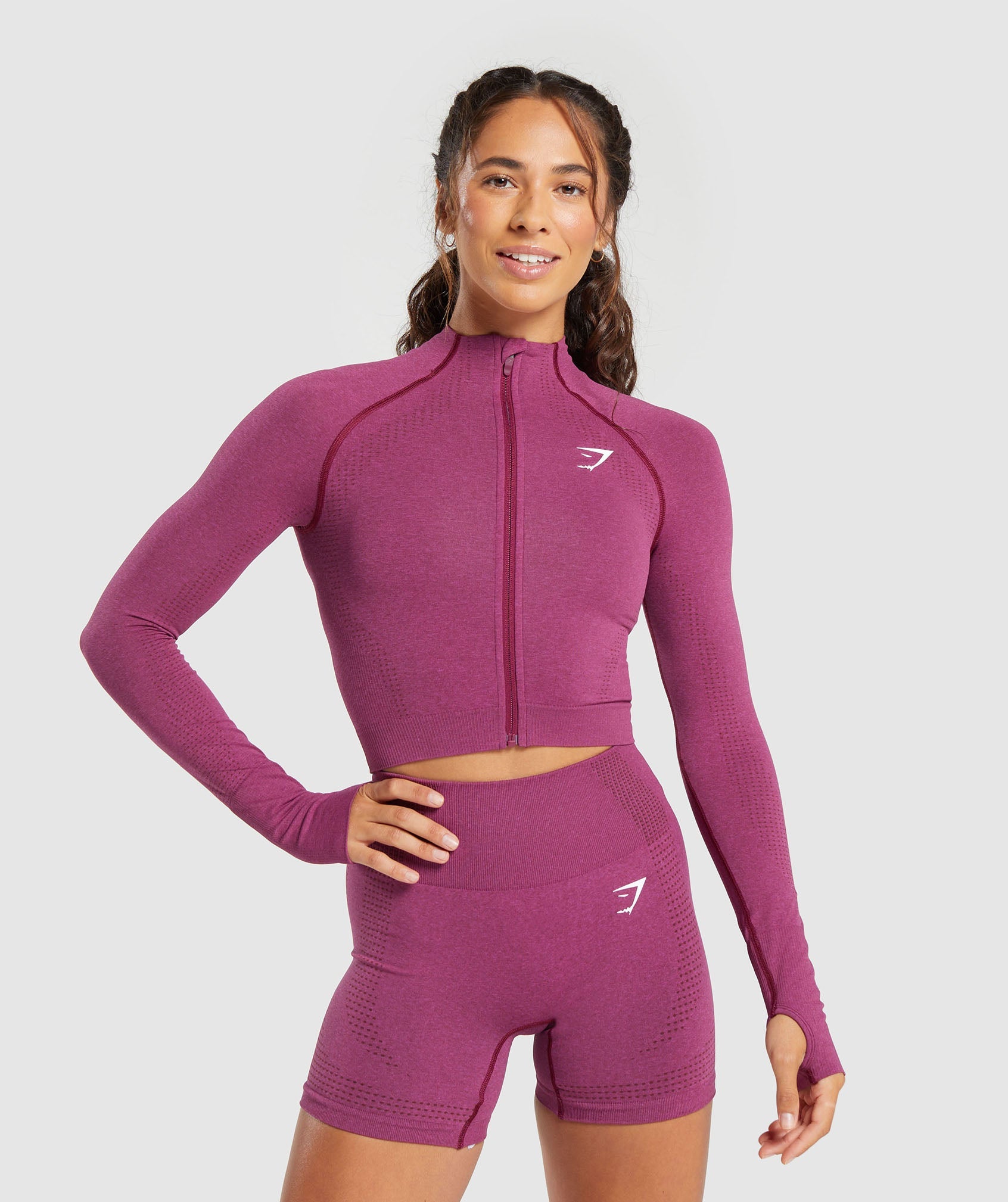 Gymshark Vital Seamless 2.0 Midi Zip Up Jacket - Plum Pink Marl