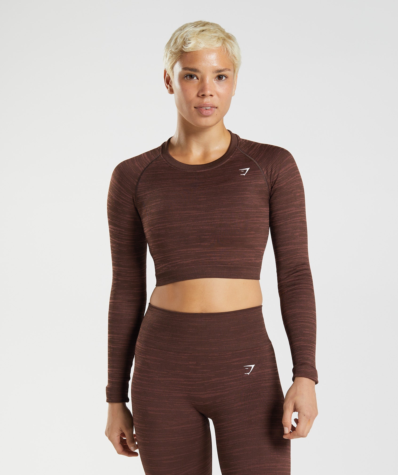 Gymshark Adapt Marl Seamless Long Sleeve Crop Top - VLT, Archive  Brown/Cherry Brown