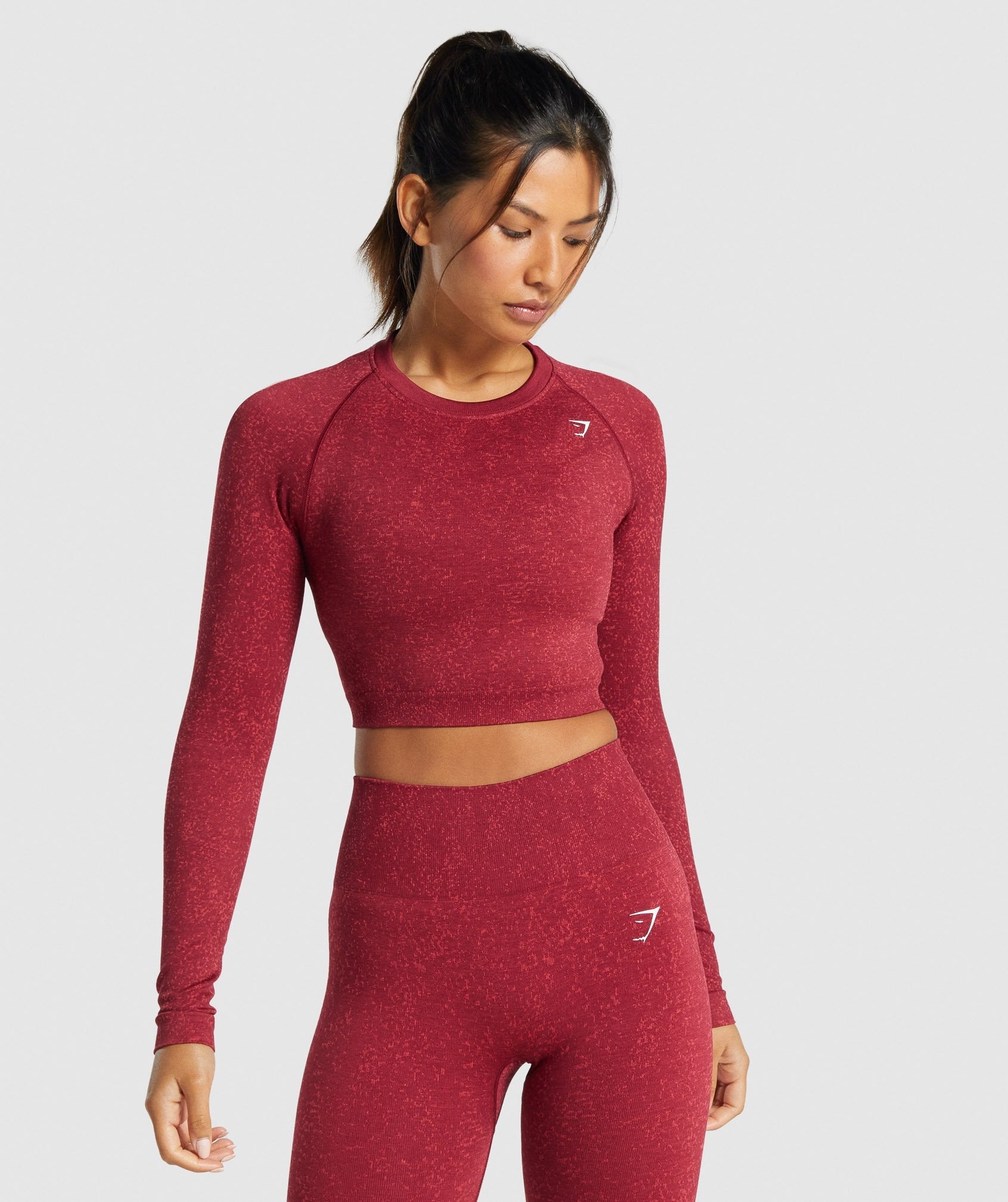 Gymshark Women Small Long Sleeve Athletic Crop-top Burgundy Sport