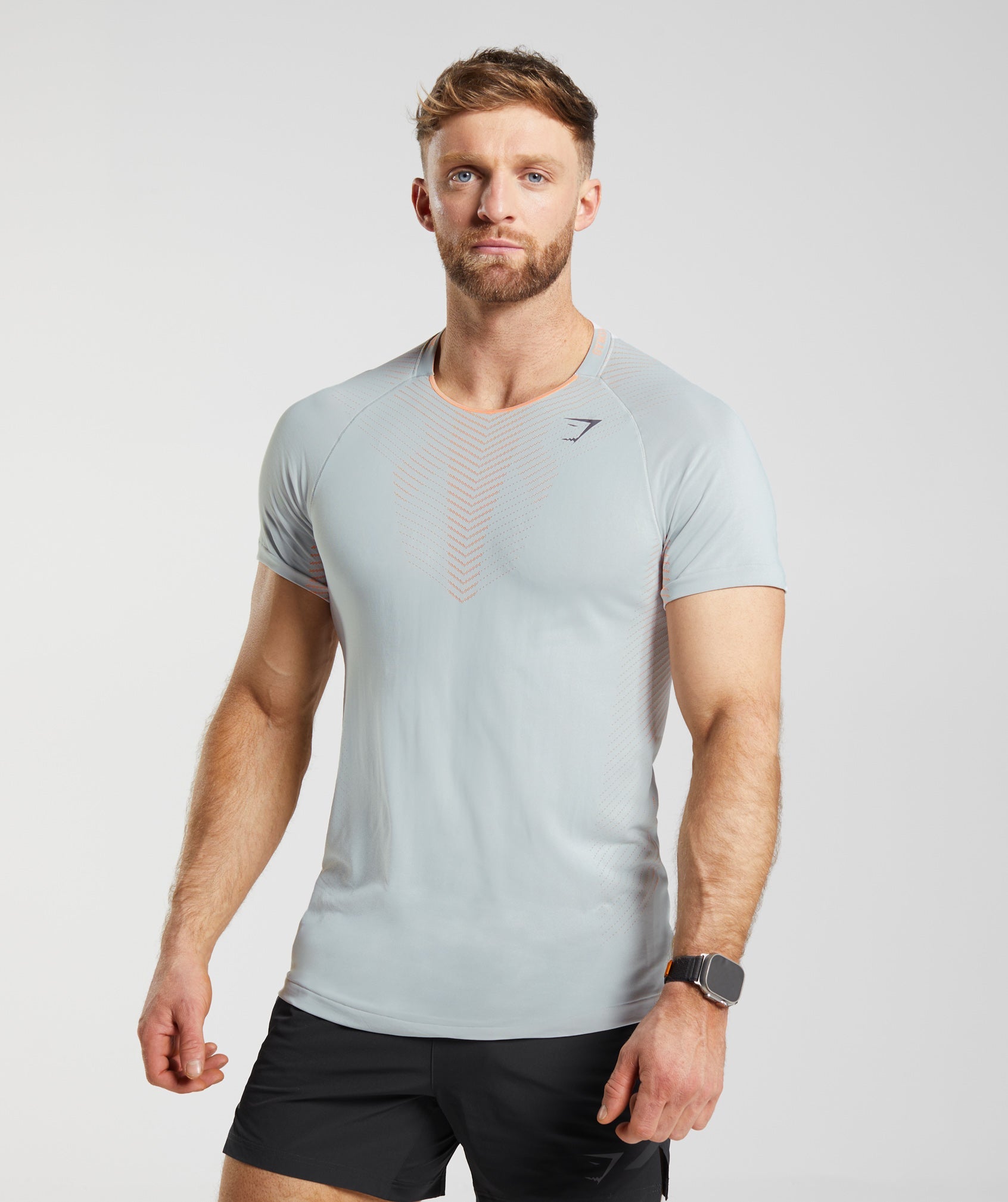 Gymshark Apex Seamless T-Shirt - Light Grey/Fluo Peach