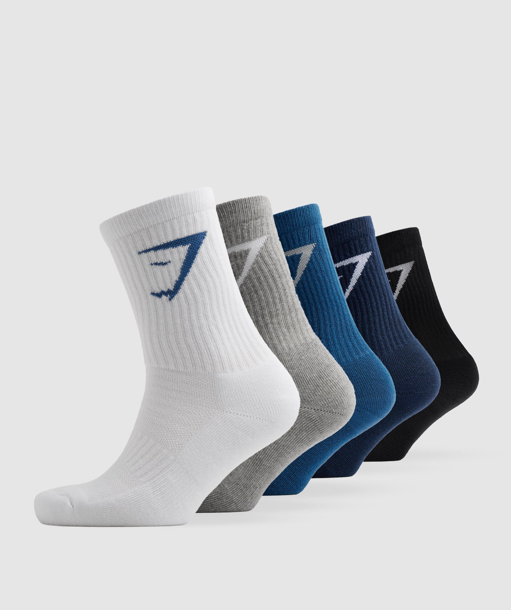 Gymshark Crew Socks 5pk - White/Black/Grey/Blue/Navy