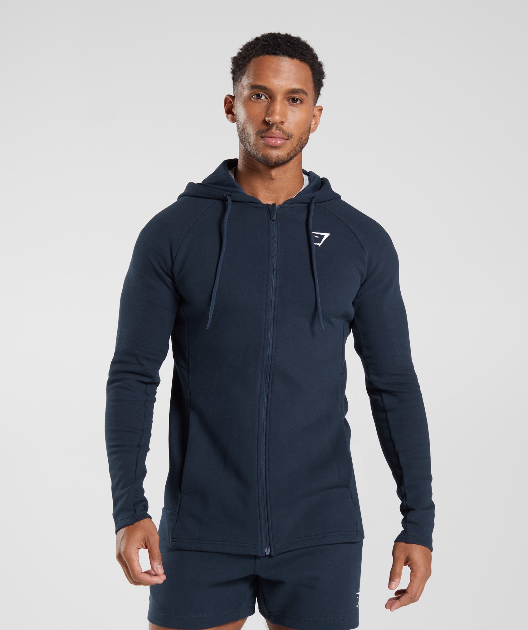 Gymshark Crest Hoodie Navy Blue Shark Logo Workout Athletic Men's Size  Medium