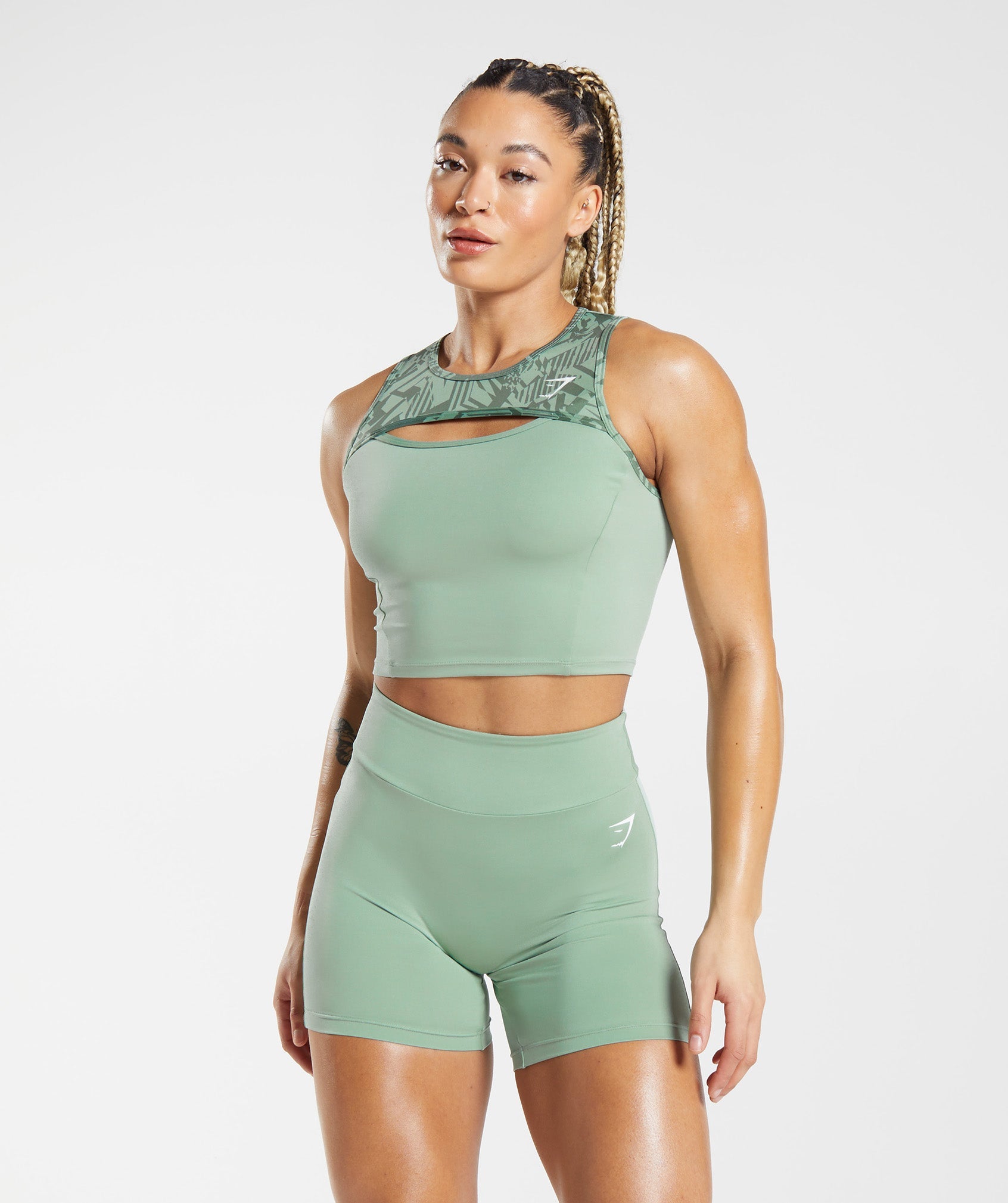 Gymshark GS Power Crop Tank - Willow Green/Desert Sage Green