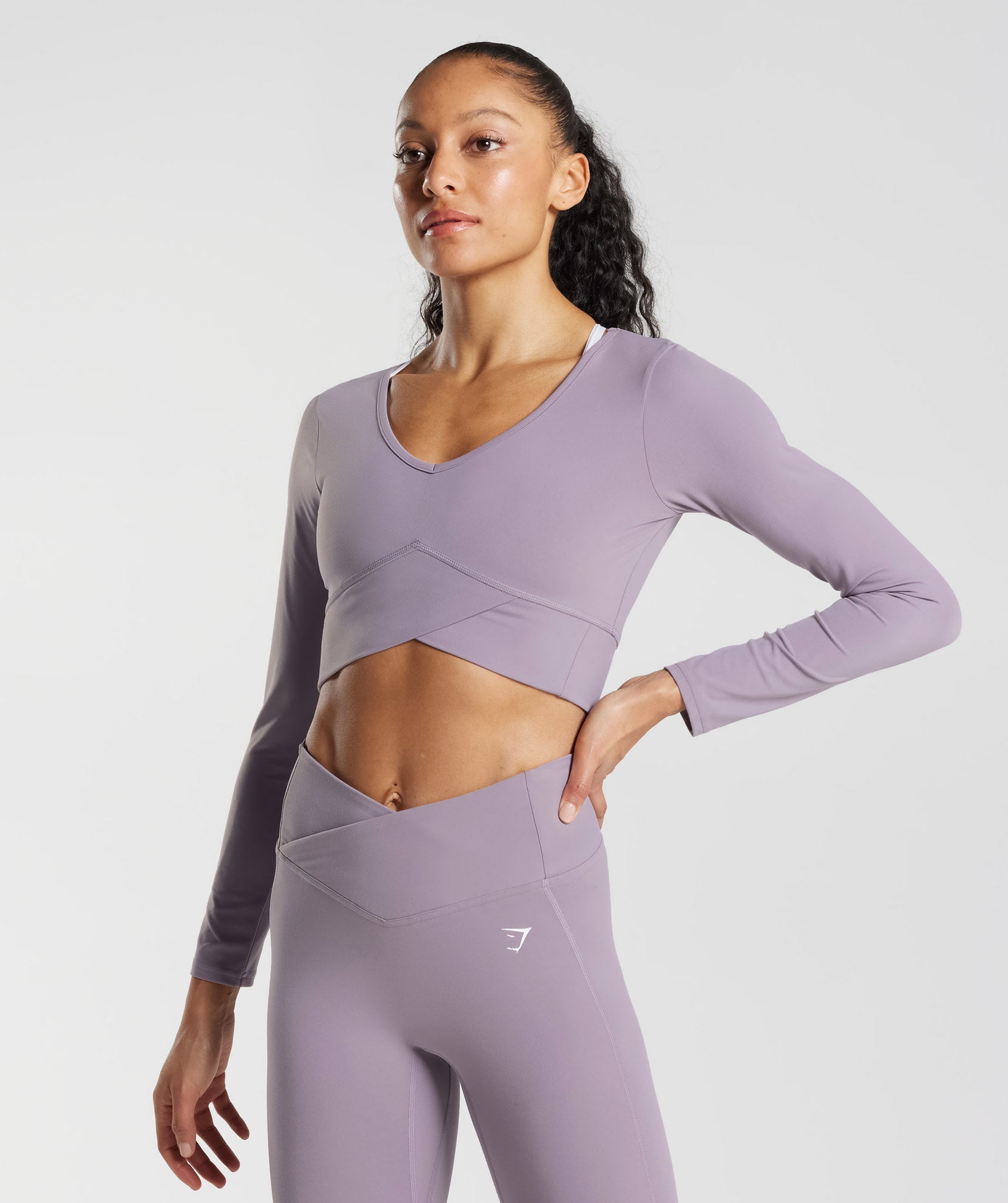 Gymshark Flex Long Sleeve Crop Top - Fog Purple/White