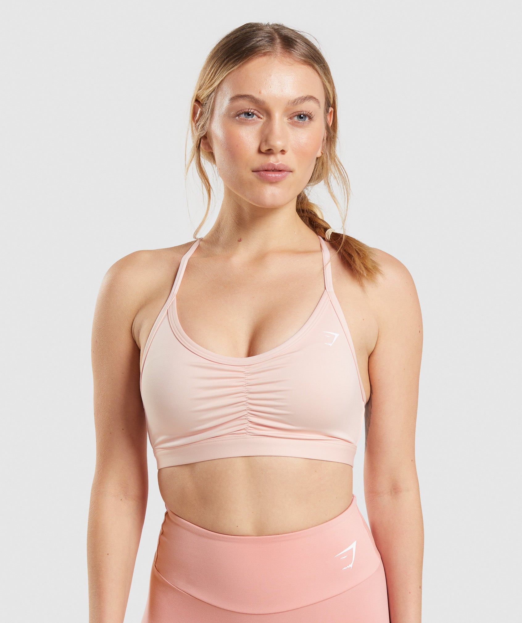 Pink Seamless Ruched Front Long Sleeve Gym Top