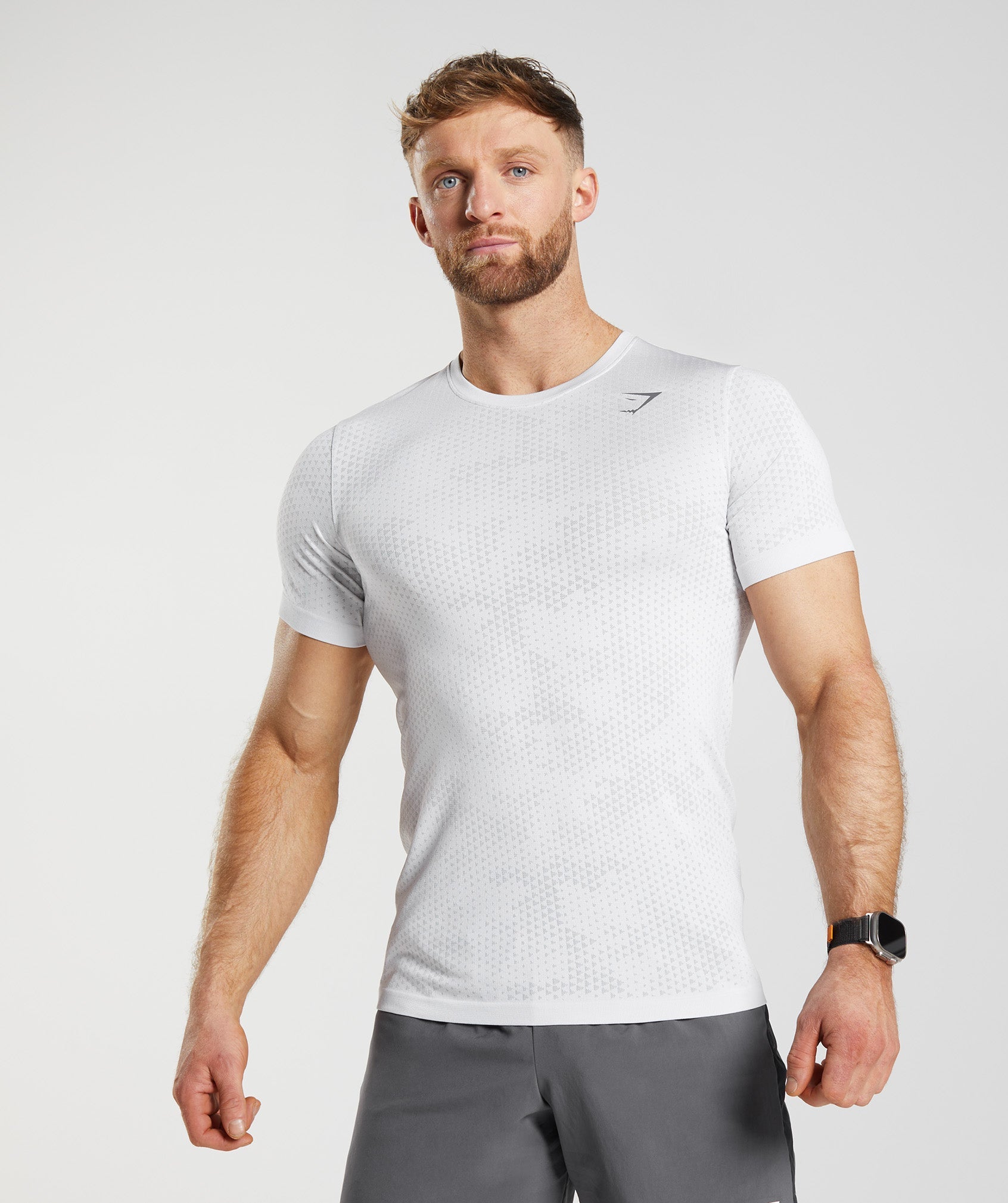 Gymshark Geo Seamless T-Shirt - White/Light Grey