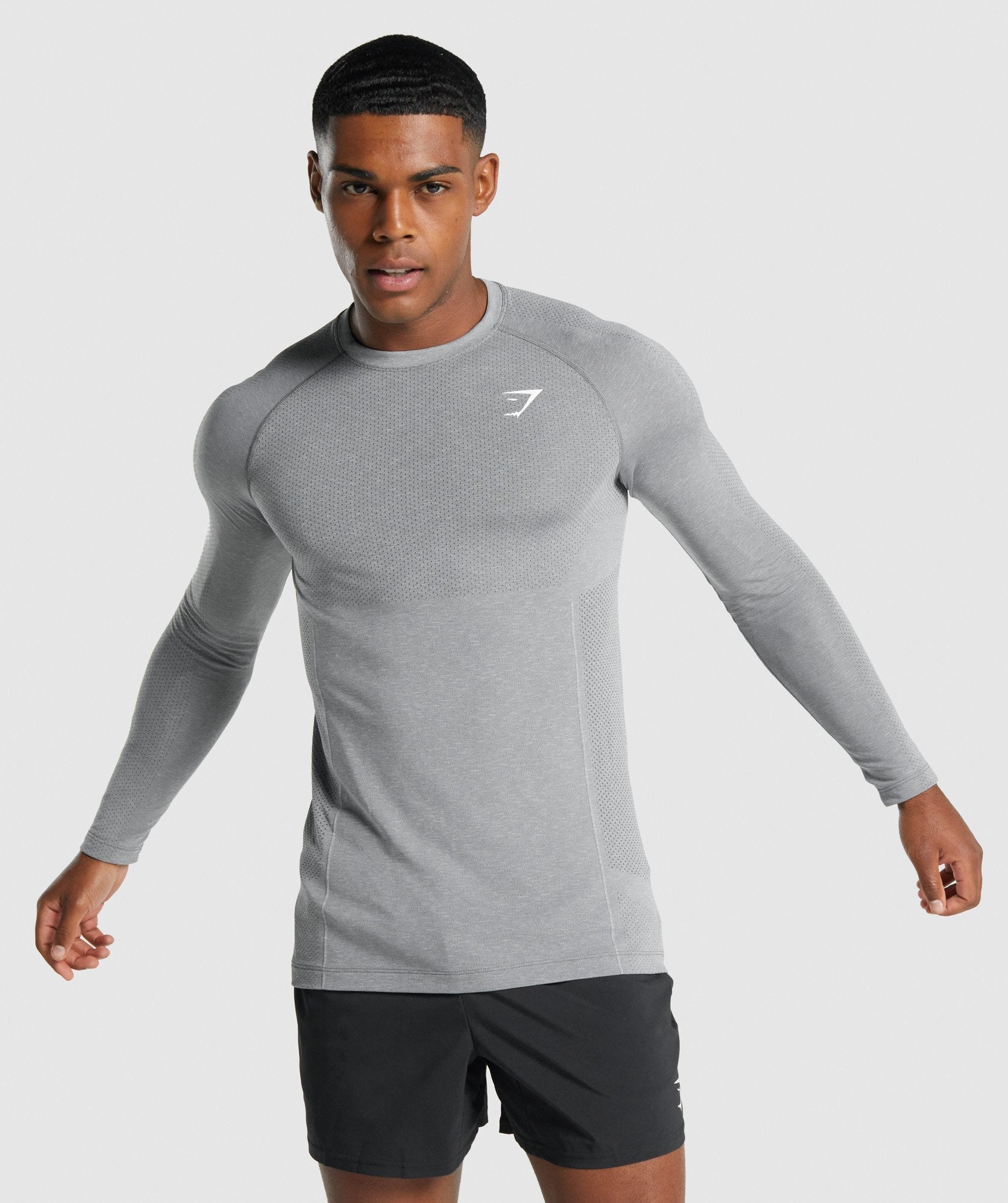 Gymshark Apex Seamless Long Sleeve T-Shirt - Light Grey/Onyx Grey
