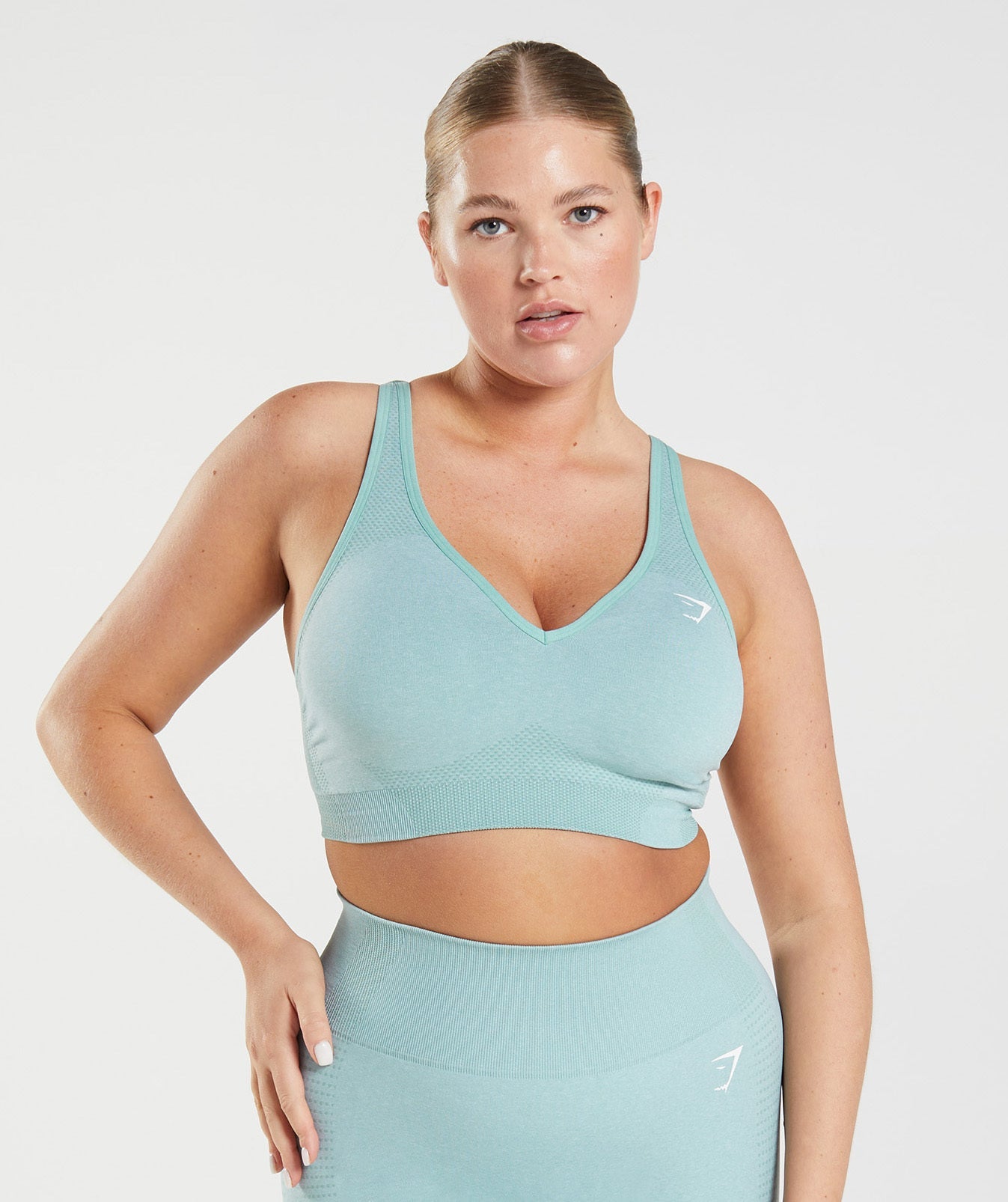 Gymshark Vital Seamless 2.0 V Neck Sports Bra - Electric Blue Marl