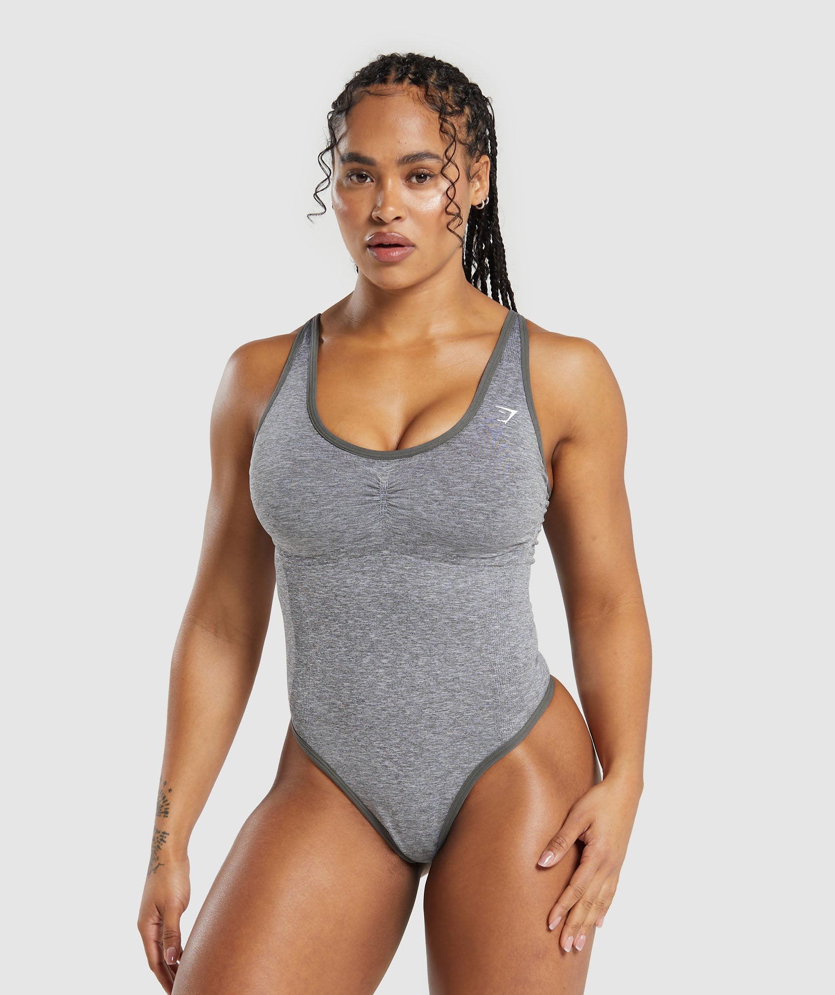 Gymshark Lift Contour Seamless Bodysuit - Brushed Grey/White Marl