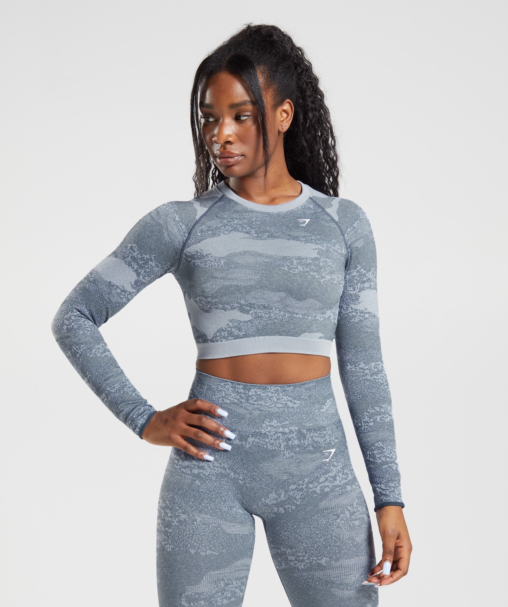 Gymshark Adapt Camo Seamless Lace Up Back Top - River Stone Grey