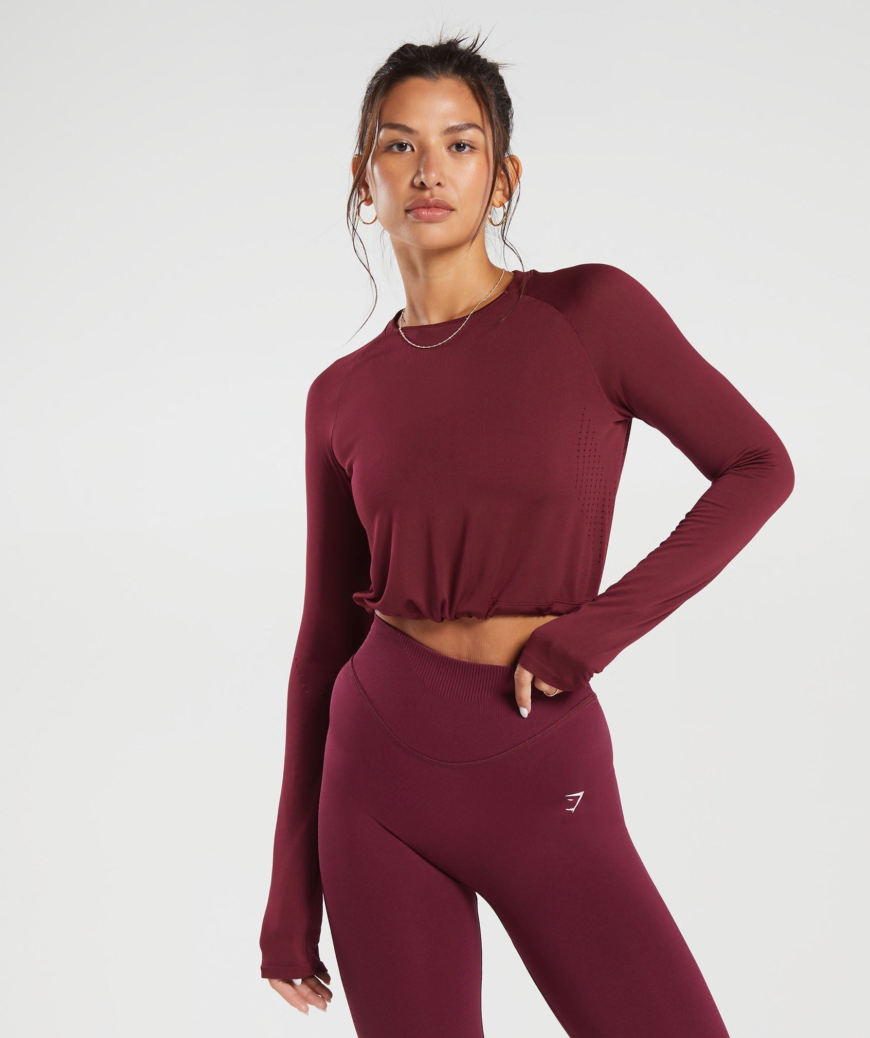Gymshark Adapt Camo Seamless Ribbed Long Sleeve Crop Top - Soft  Berry/Sunbaked Pink
