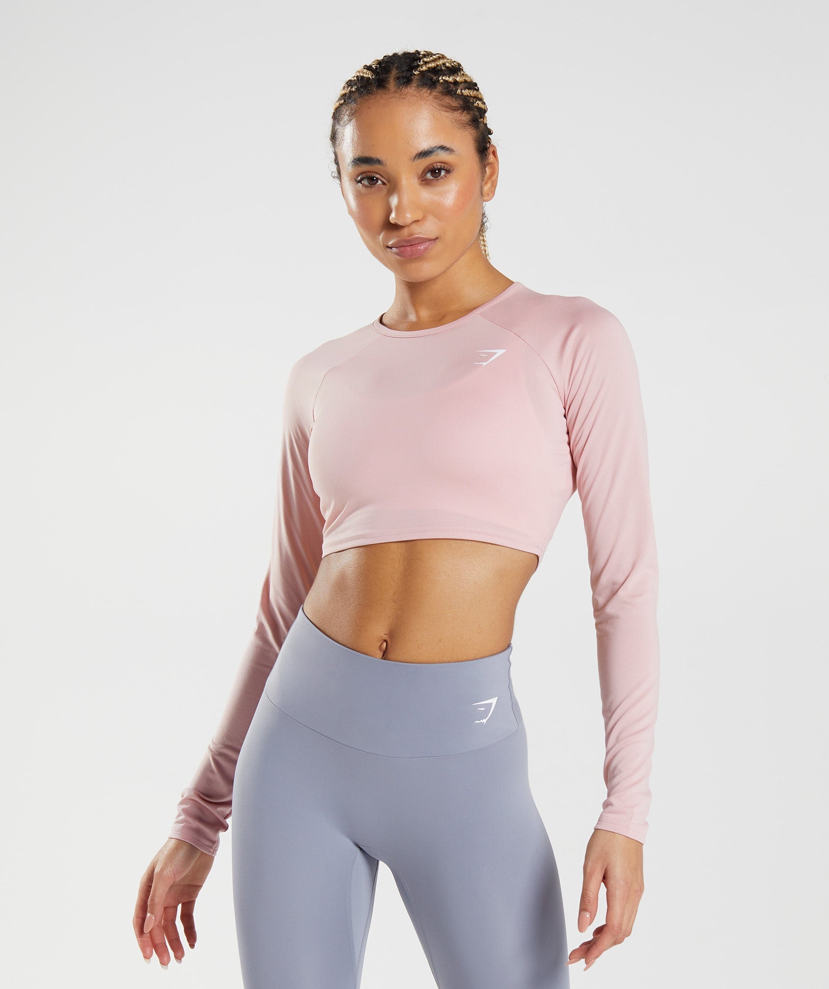 WOMENS WORKOUT SEXY PINK LONG SLEEVE CROPPED TOP ATHLETIC SHIRTS SLIM FIT CROP  TOPS - SPORTY SHEEK