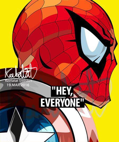 Spiderman_With Captain America Shield Pop Art