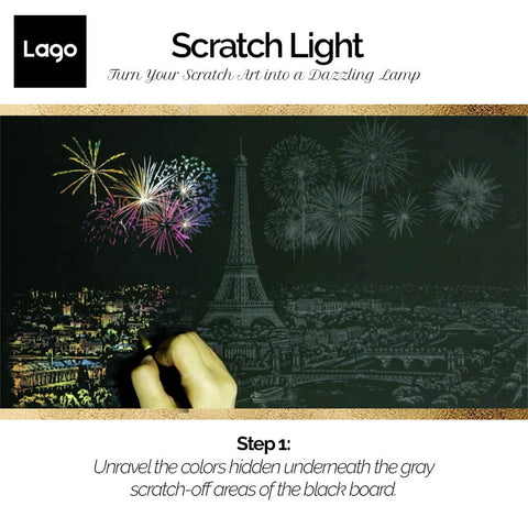 Lago Scratch Light 刮刮座檯燈 - 用刮筆細心刮去已預印好的灰色圖案 | Up-Next HK