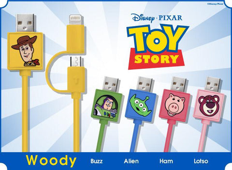Toy Story 2-in-1 micro USB/Lightning phone charging cable