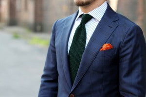 Navy Suit and Dark Green Knitted Niceties Tie