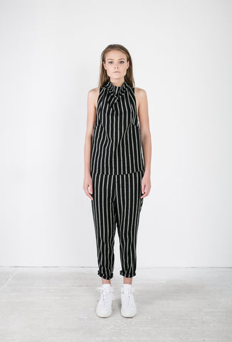 OSKAR black and white striped halter top and harem pants