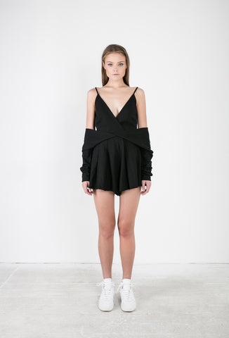 OSKAR black playsuit with draping sleeves