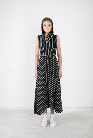 OSKAR black striped skivvy wrap dress