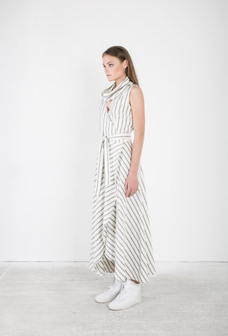 OSKAR white striped skivvy wrap dress