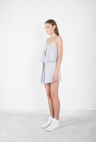 OSKAR blue and white striped boobtube mini dress