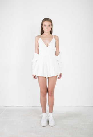 OSKAR white playsuit with draping sleeves