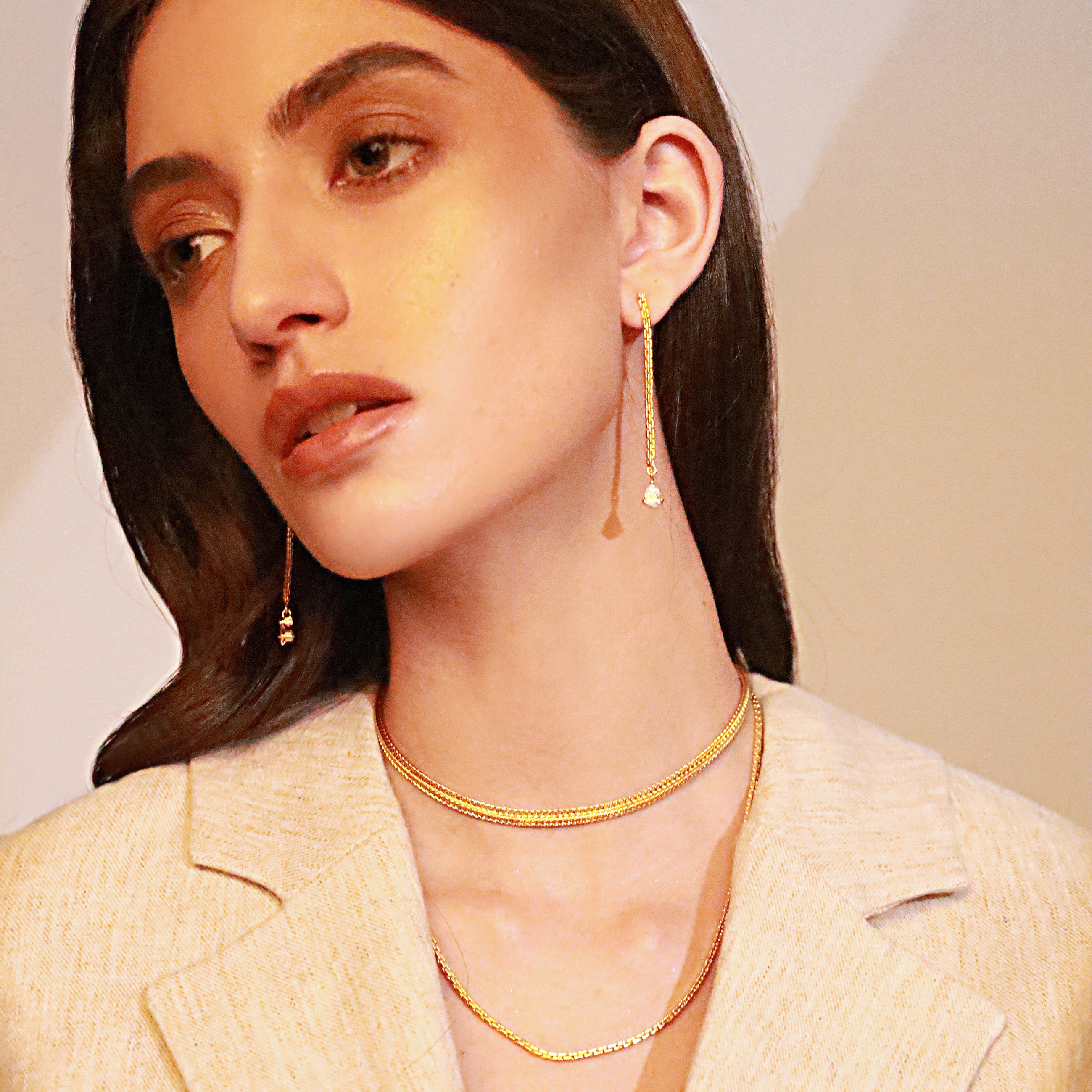 Nubia Box Chain Drop Earrings Womens Lynyer Jewellery Lynyer