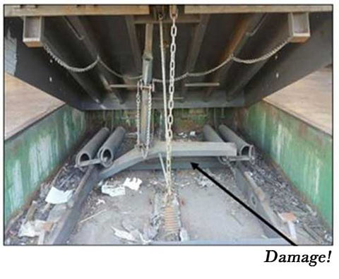 Damaged Loading Dock Leveler, Holdown fail