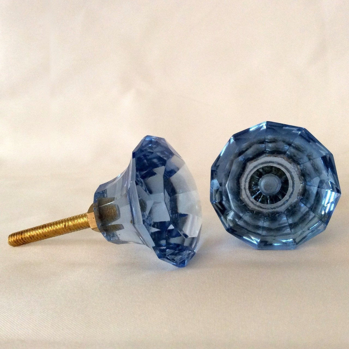 Cool Blue Diamond Cut Glass Cabinet Knobs Dresser Drawer Pulls