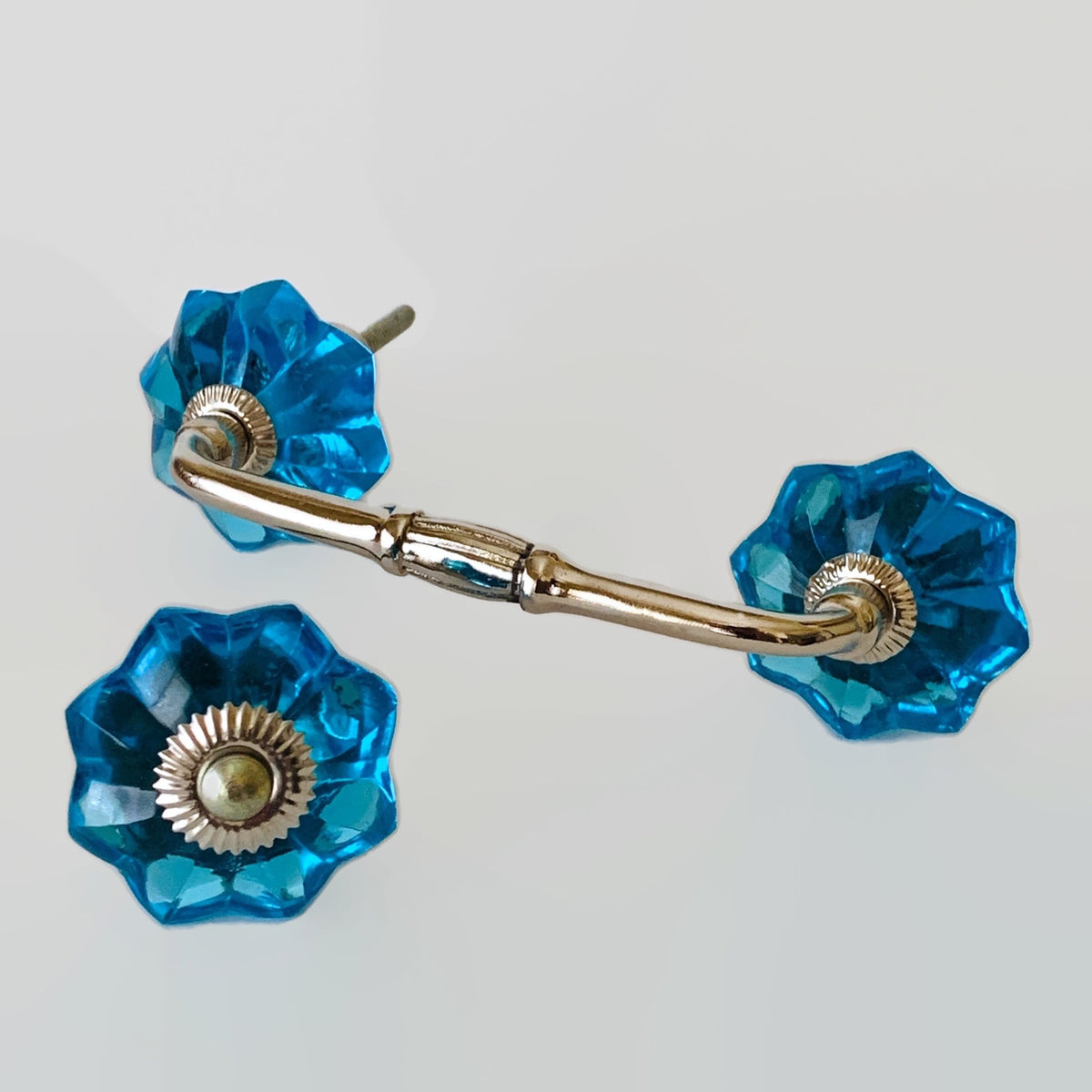 Turquoise Blue Glass Flower Cabinet Knobs Dresser Drawer Pulls