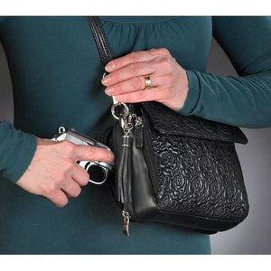 Embroidered lambskin concealed-carry purse