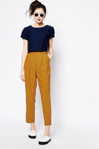 mustard pegged trousers