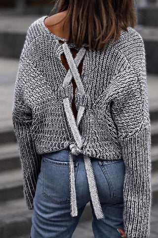 lace up back grey sweater